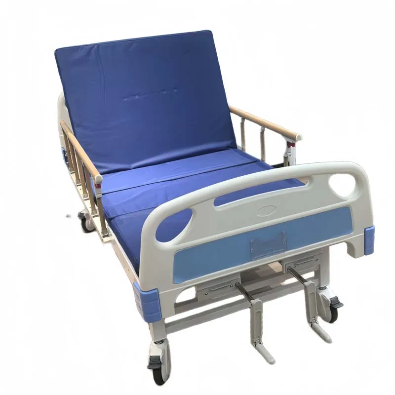 Manual back and leg lifting 2 crank hospital bed with mattress