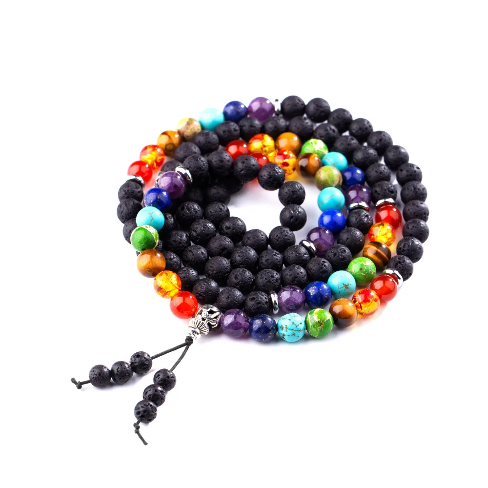 8mm Prayer Natural Stone 7 Chakra Lava 