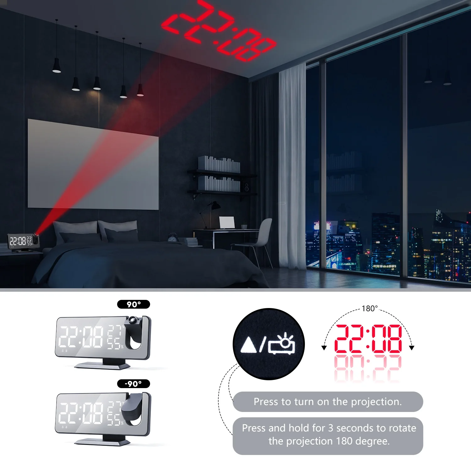 2021 New LED Smart Electronic Desktop Table Desk LED Laser Ceiling Digital Projection Alarm Clock With Radio and Weather Station
