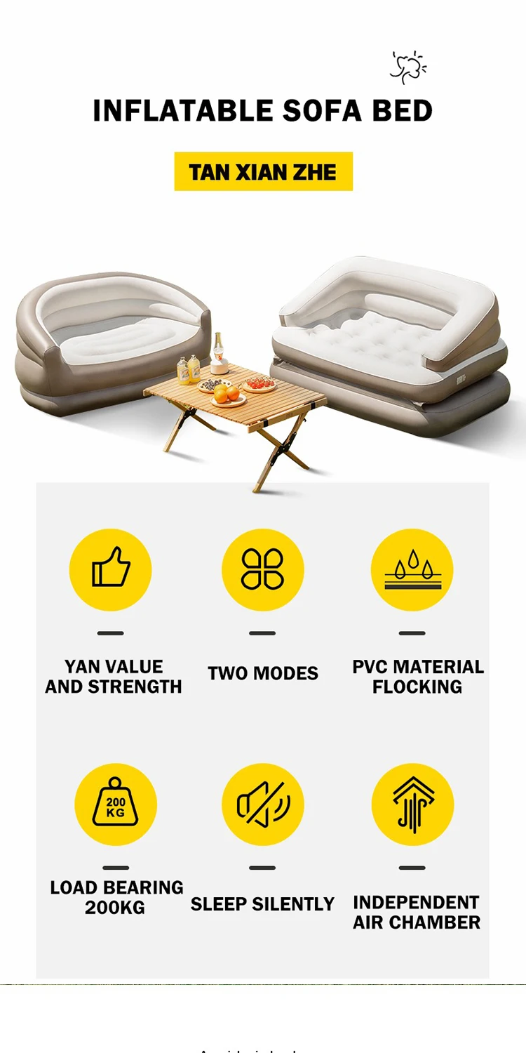 Outdoor Camping Luxury Inflatable Bed Pvc Inflatable Sofa Bed Inflatable 2 Seat Large Sofa