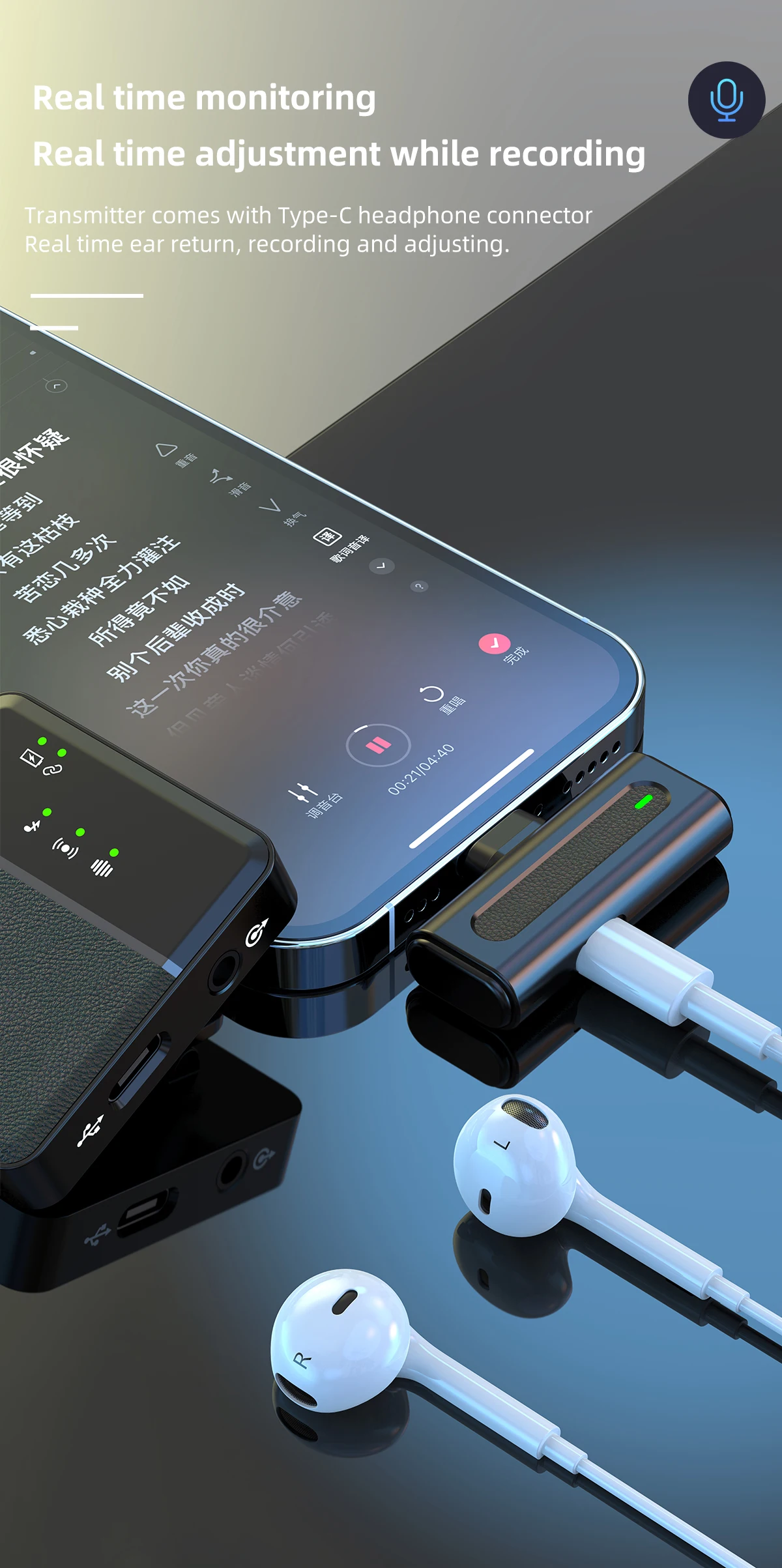 Noise Cancelling Clip on Cordless Mike Portable Type c iphone Microphone Set Lavalier Wireless Mic for Interview youtube Phone