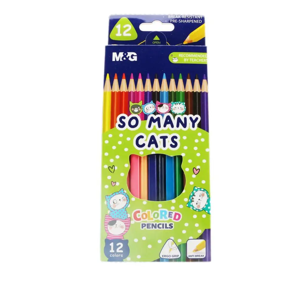 Набор цветных карандашей на масляной основе с милыми кошками удобные треугольные школьные ручки для рисования товары творчества