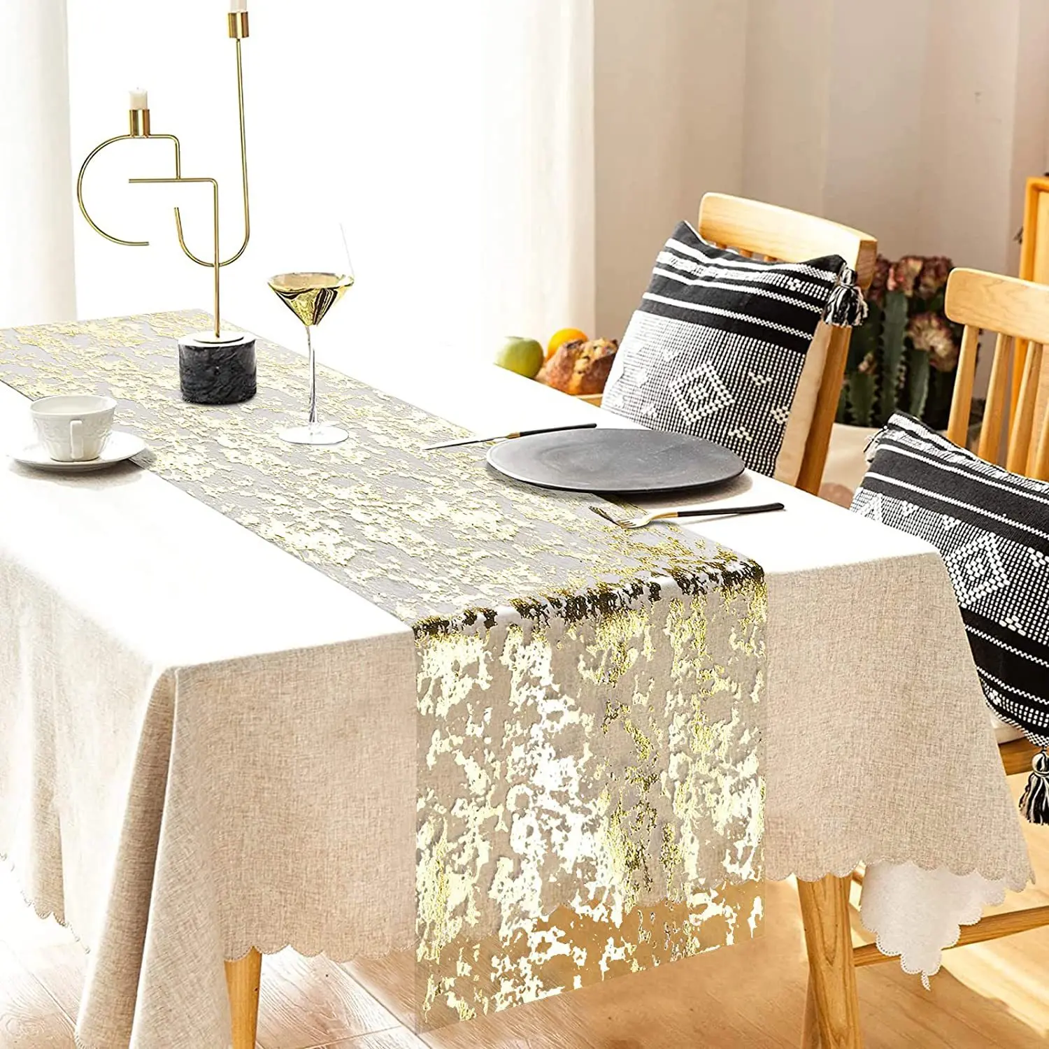 2023 Metallic Gold Thin Table Runner Roll Glitter Gold Foil Mesh Sequin ...