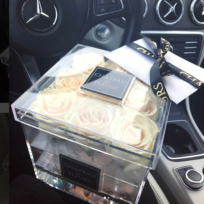 Роскошная индивидуальная Маленькая прозрачная акриловая коробка для цветов для розы