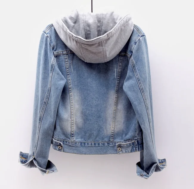 Women's plus size blue denim hoodie jacket, casual