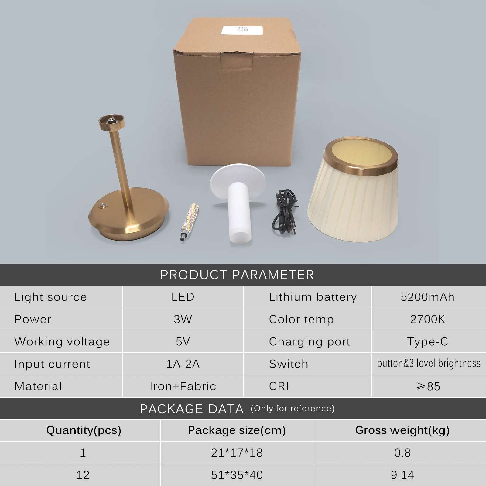 Modern Energy Saving Table Lamp USB Fabric Rechargeable LED Cordless Table Lamp for Restaurant Table Lamp Shade