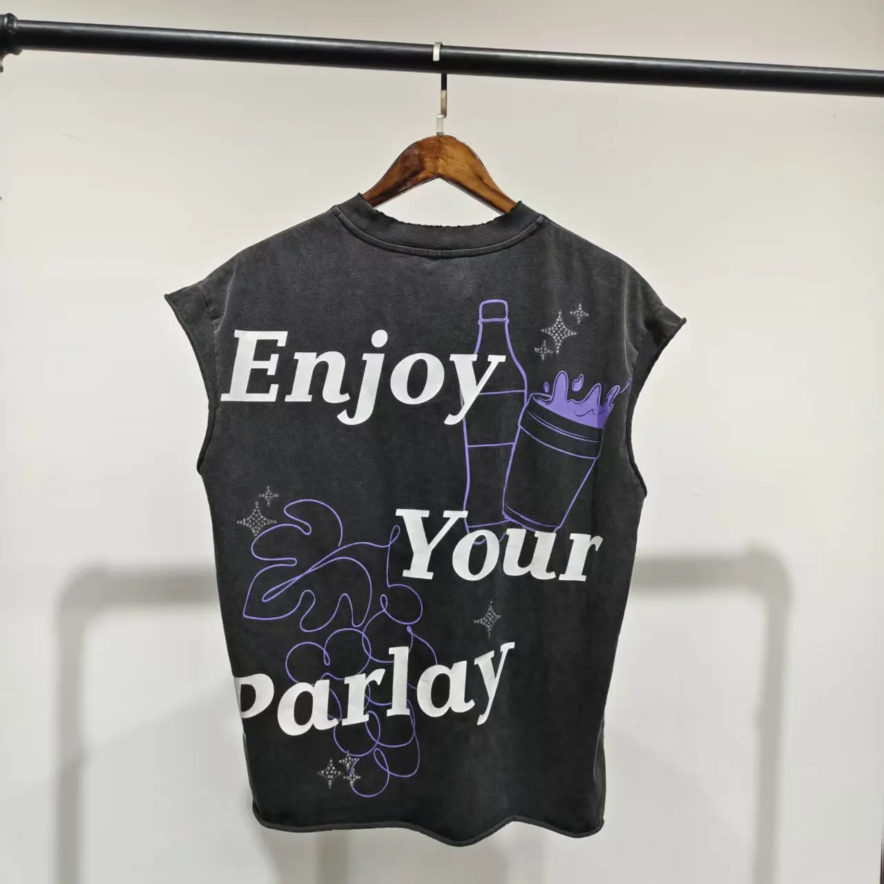 100% Cotton Oversize Heavyweight Acid Wash Custom Logo Men's Sleeveless Vintage Distressed Wholesale T Shirt gallery 2