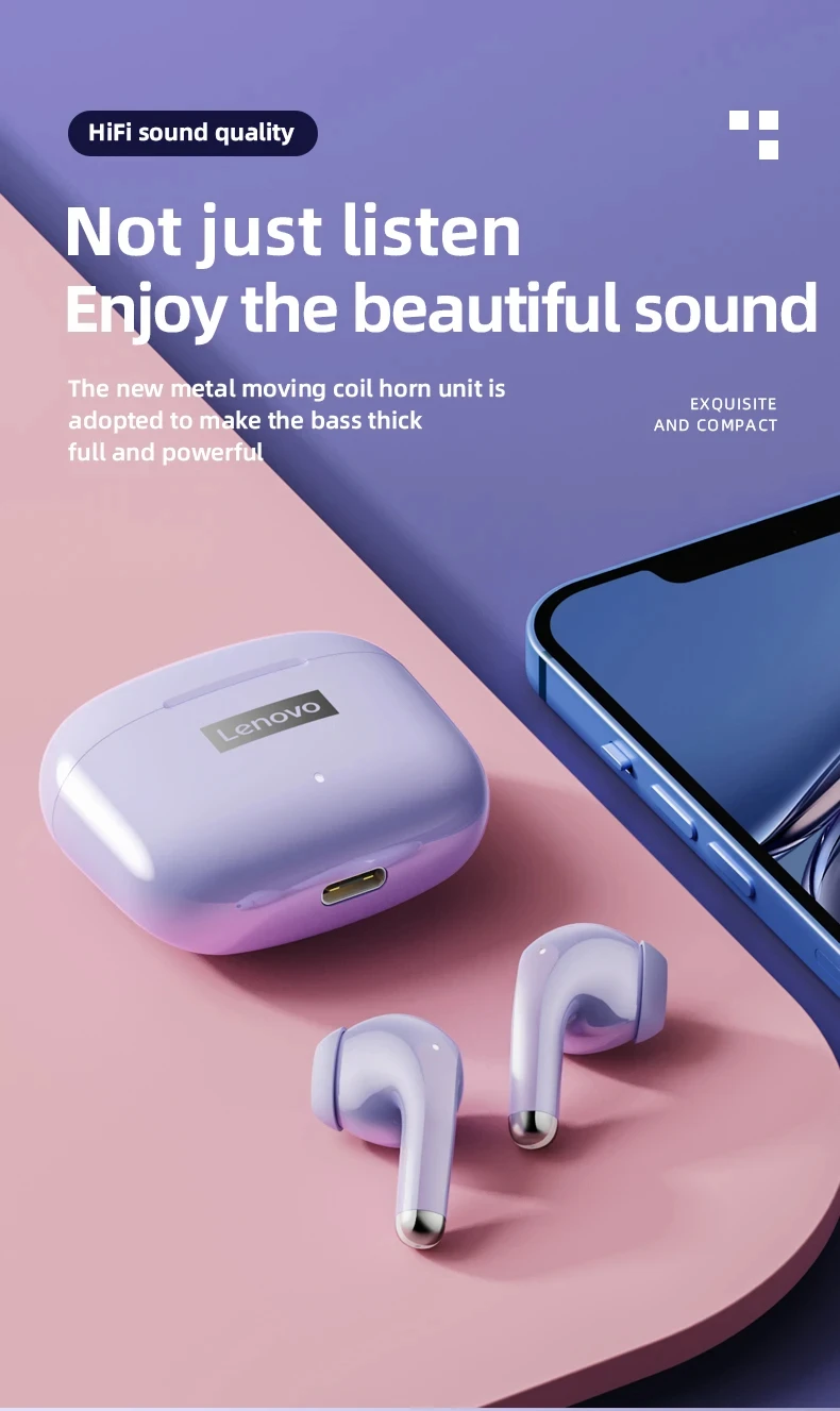Lenovo LP40 Pro TWS BT Earphones BT 5.1Touch Control Music Sport Headset Noise Reduction Gaming Headphones 250mAh