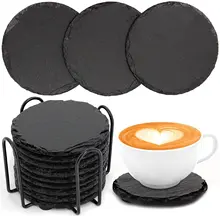 Natural Edge Stone Drink Round Slate  Coasters for Bar and Home