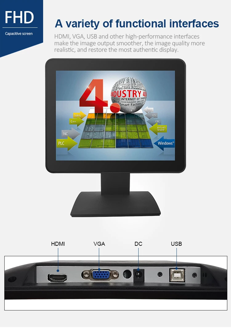 9.7 Inch IPS1024*768 Ip65 Panel Touch/non-touch VESA Wall Mount Plastic case Industrial Lcd Monitor