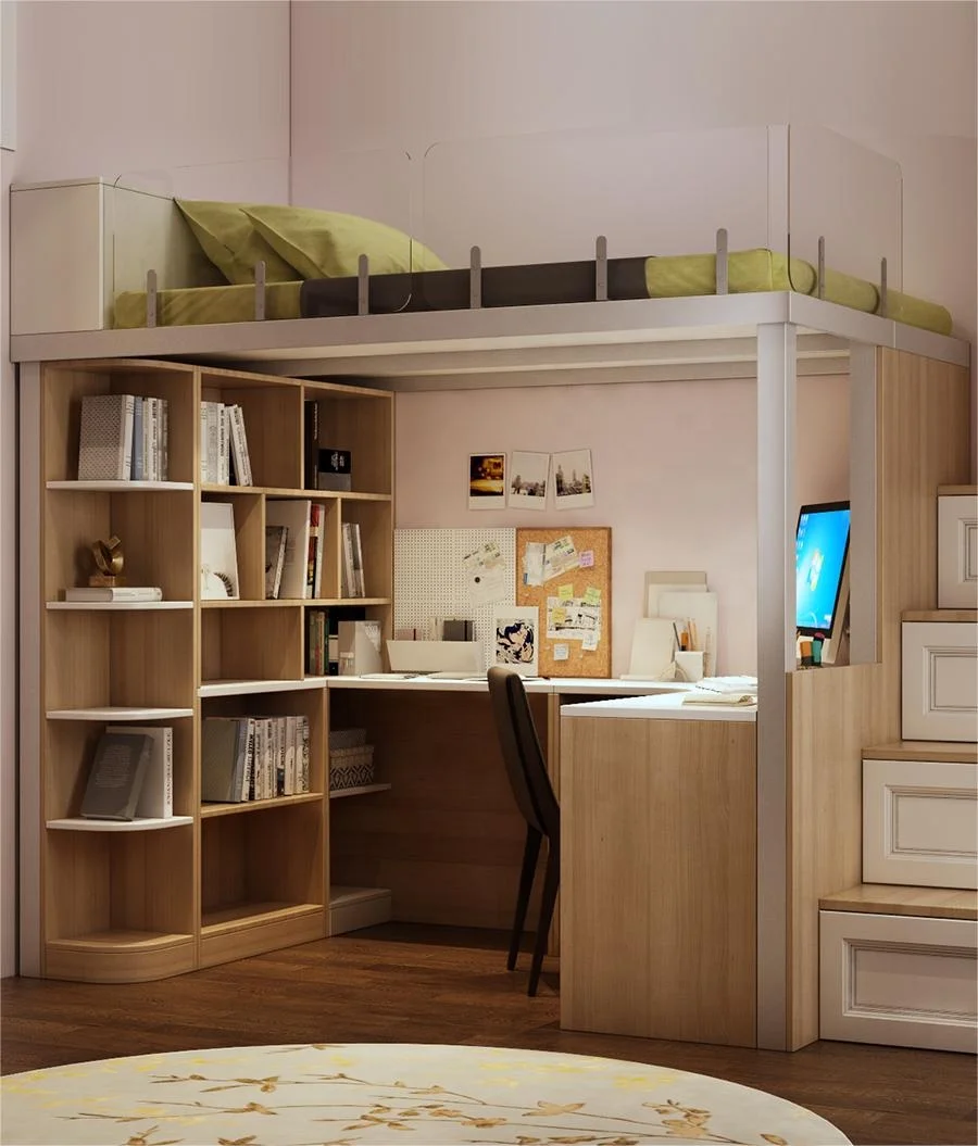 Luxury Loft Bed for Adult Kids Teenage House Bed With Computer Desk and  Book Shelves, image size:900x1055