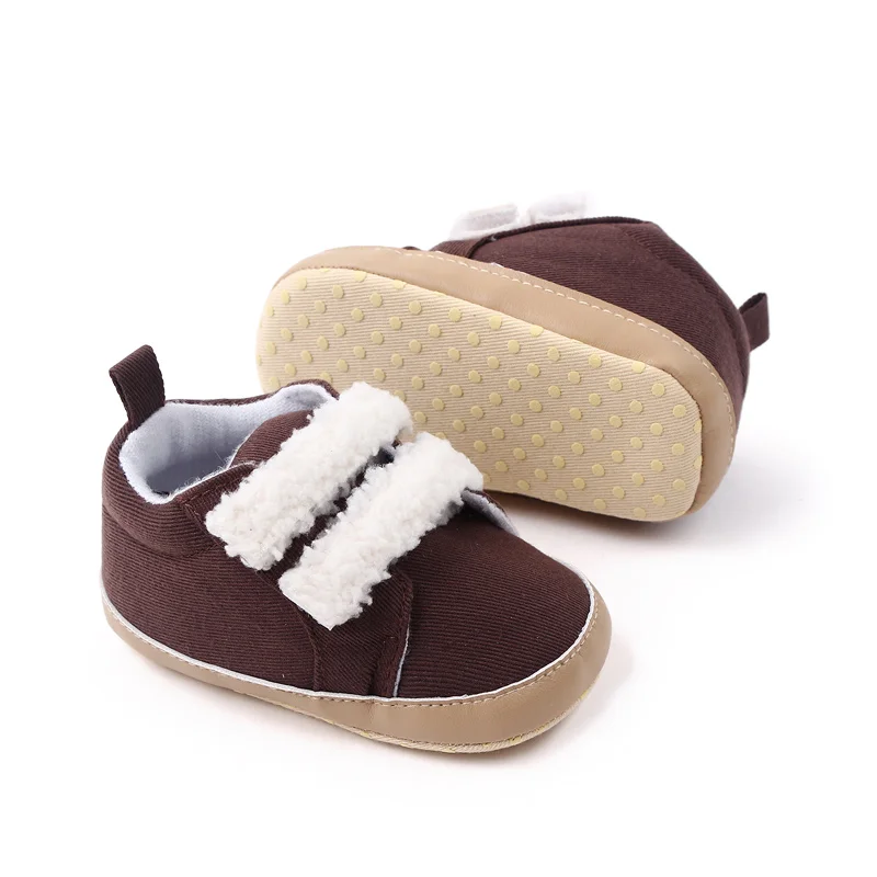 Spring Autumn Plush Hook&loop Soft PU Leather Baby Newbron Shoes for Boys and Girls factory
