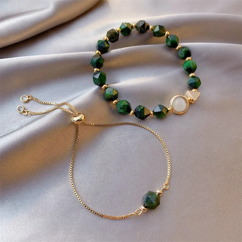 Silvesto India Green Onyx Gemstone Stretchable Bracelet For Women & Girls