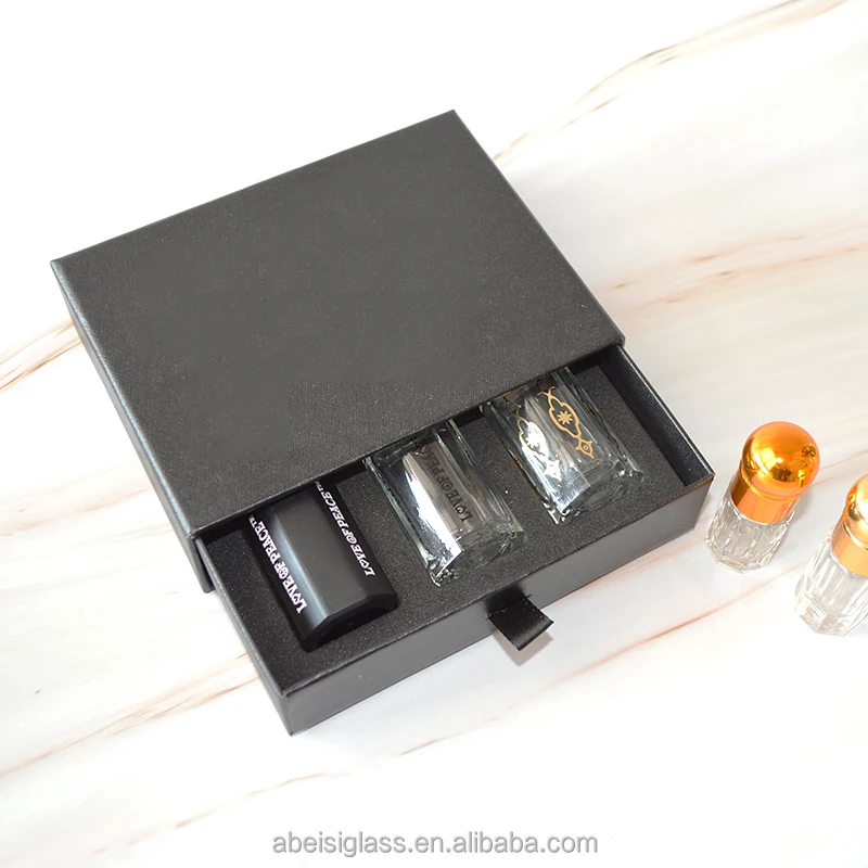 Luxury Custom Logo Perfume Sample Set Packaging Essential Oil Dubai Arabian Oud Attar Bottle Vial Gift Box With Foam Insert