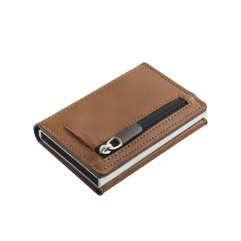 RFID Blocking Automatic Aluminium Credit Card Holder Wallet with Zipper Coin Pocket Wallet Suitable for Gift Business Using