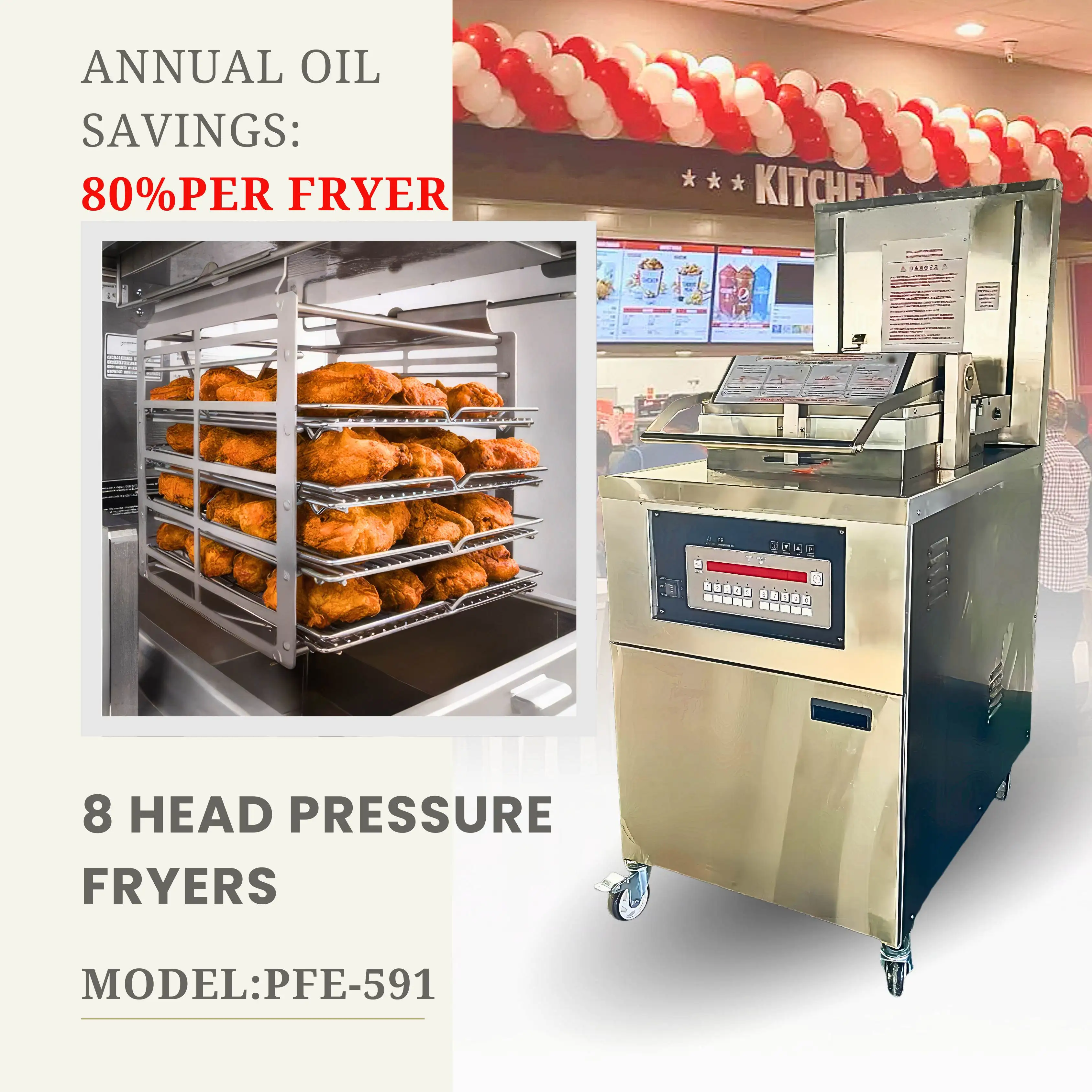 Chicken Pressure Fryer Machine - High Efficiency KFC Deep Fryer