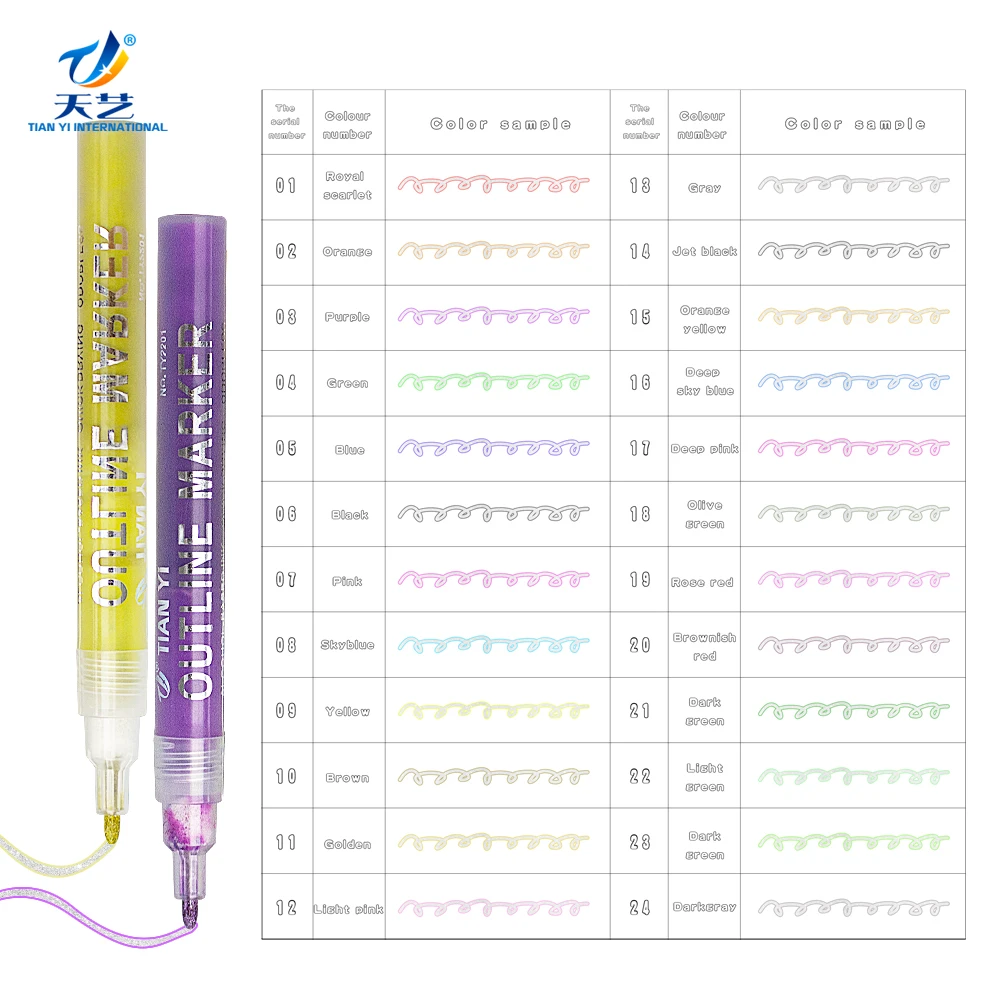  Shimmer Markers Outline Double Line: 24 Colors