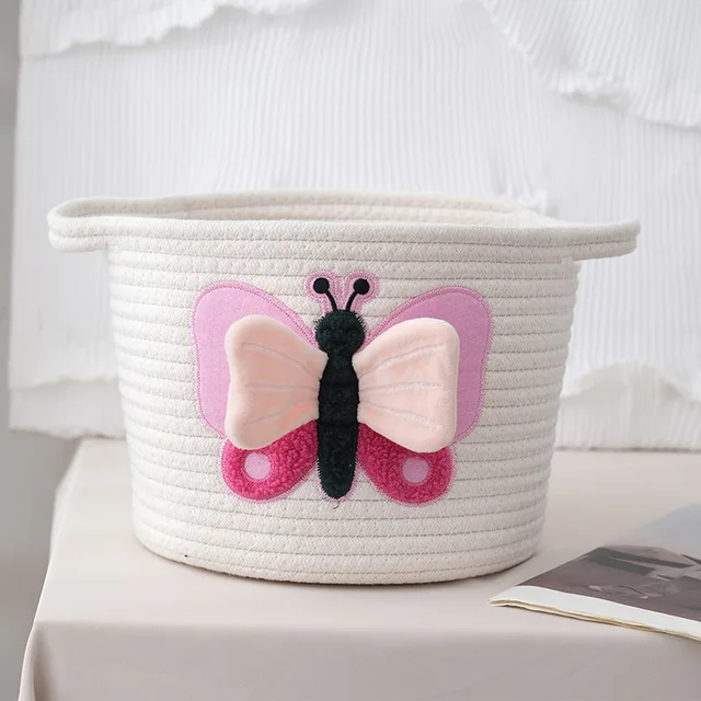 Three-dimensional Butterfly Cotton Rope Storage Basket Portable Handle Dustproof  Woven Basket  for Dirty Clothes Supply