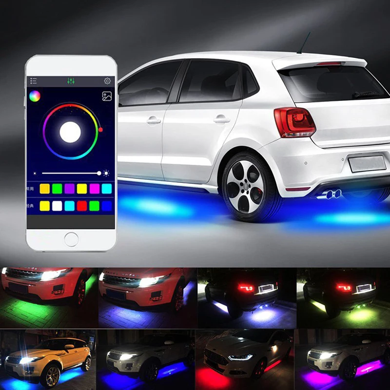 thumbnail interactive-video image 1 of KORJO Car Underglow LED Lights - 6 Piece Bluetooth Kit With Dream Color, Waterproof 1 of 4