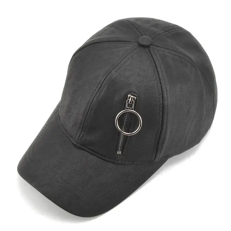 Design Plain Black Leather Baseball Cap 