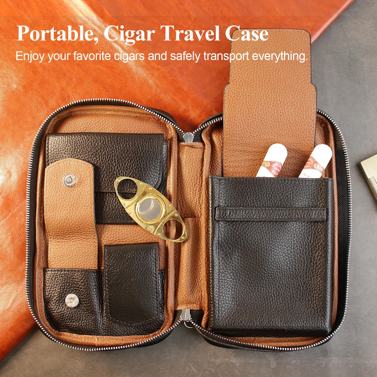 Cigar Case Humidor Bag Hold 5 Cigars Genuine Leather Cigar Travel Case Fast Ship 