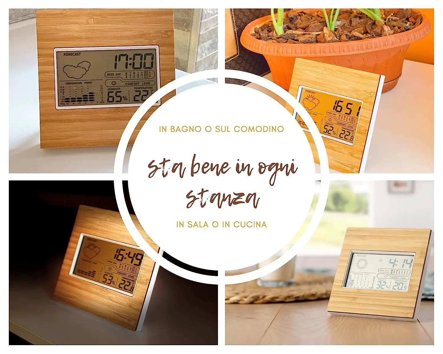 Bamboo Wooden Digital Home Weather Station Alarm Clock with Date,Humidity,Weather Forecast,Temperature