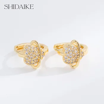 18K Gold Plated Brass Zircon Stones Heart Clip-On Earrings Trendy Boutique Fashion Party Jewelry Factory Wholesale