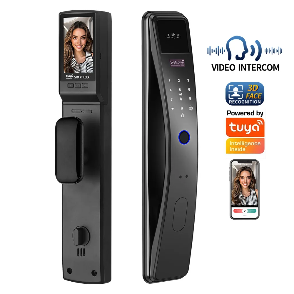 Tuya Wifi Digital Door Lock Biometric Fingerprint RFID Real-time Intercom Smart Door Lock Face Unlock K36