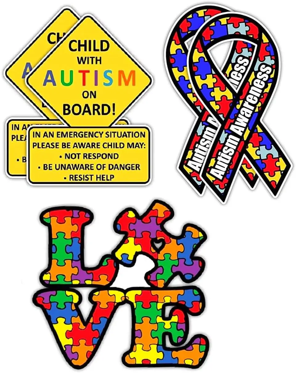 Autistic Occupant in Vehicle and Autism Awareness Love Puzzle Stickers ...