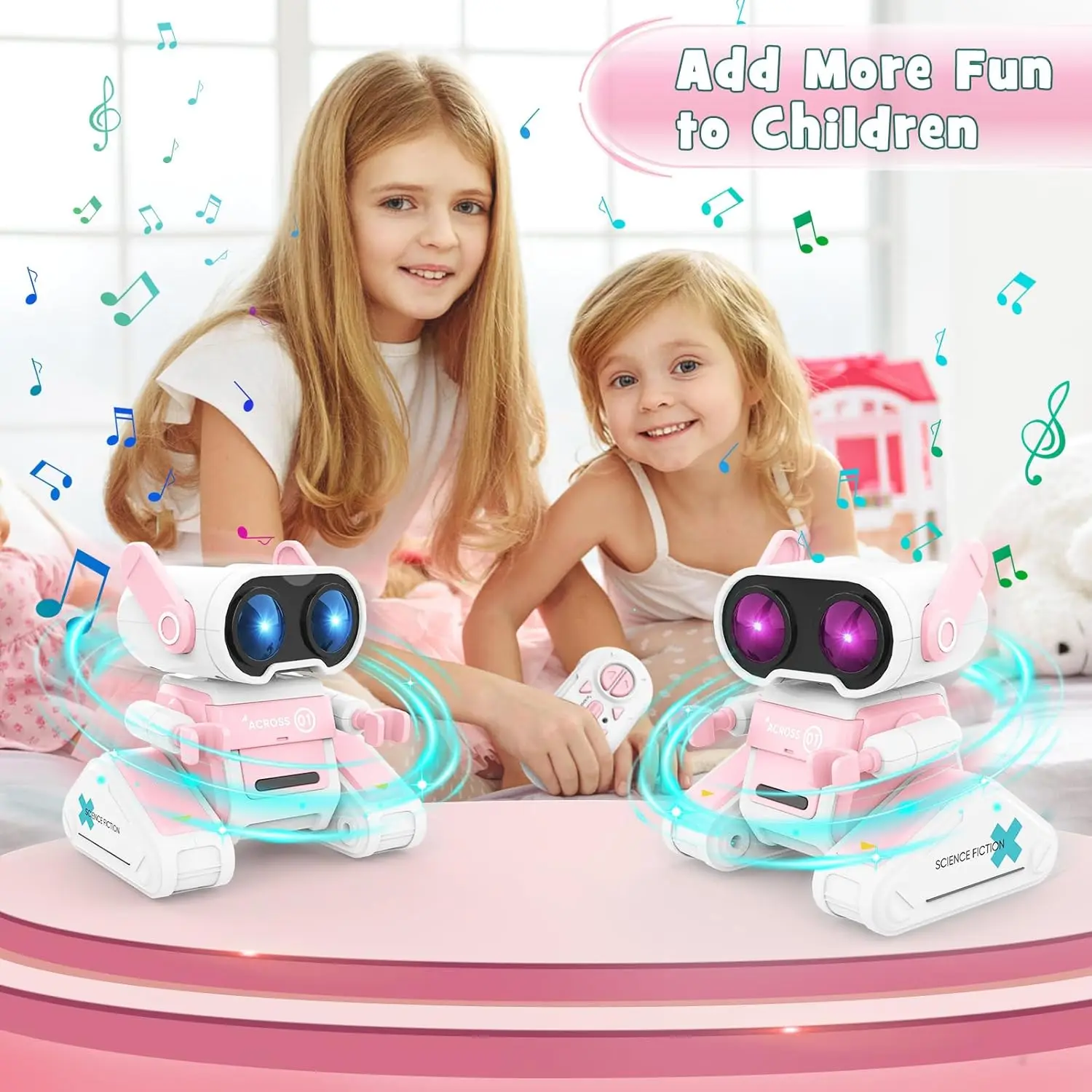 Jouet Robot, Robot Télécommandé Rechargeable pour Enfants avec Démonstration Automatique, Tête et Mains Flexibles, Musique, Yeux LED, Cadeau