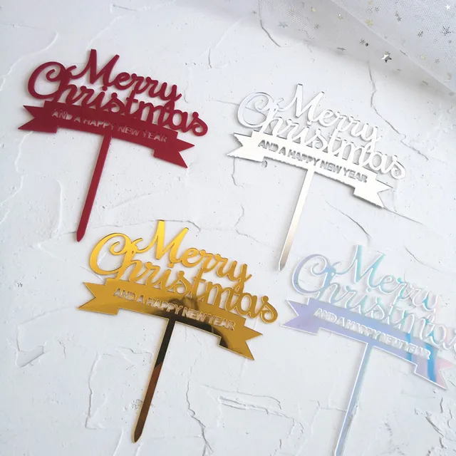 New merry christmas acrylic tag cake and flag christmas party cake decoration new cake toppers