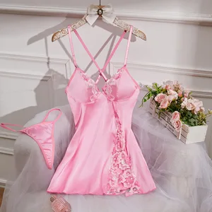 European & American Summer Lingerie: Backless Strapless Nightdress Silk Sexy Loungewear Strapless Dress for Women