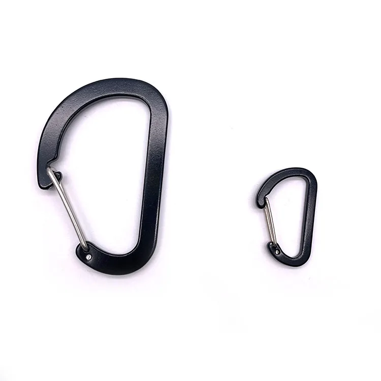 40mm 80mm Black Wire Gate Large Mini Aluminum Alloy Carabiner D Shape Black Clip Hook Keychain Carabiner