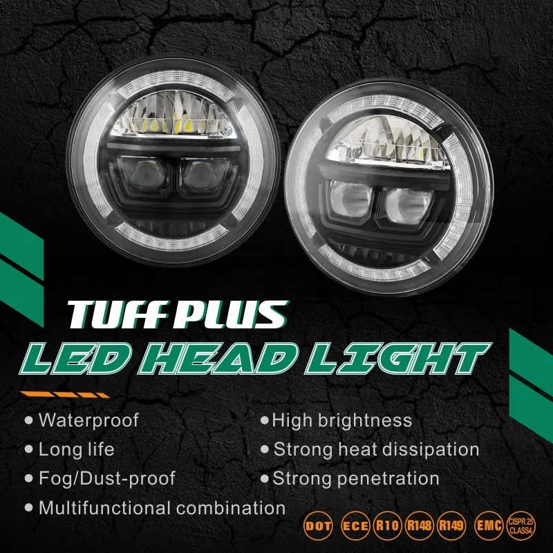 7 Inch Round High Low Beam Led Headlight Motorcycle White Amber Angle Eyes Drl Turn Singal Led Headlights for Jeep Wrangler