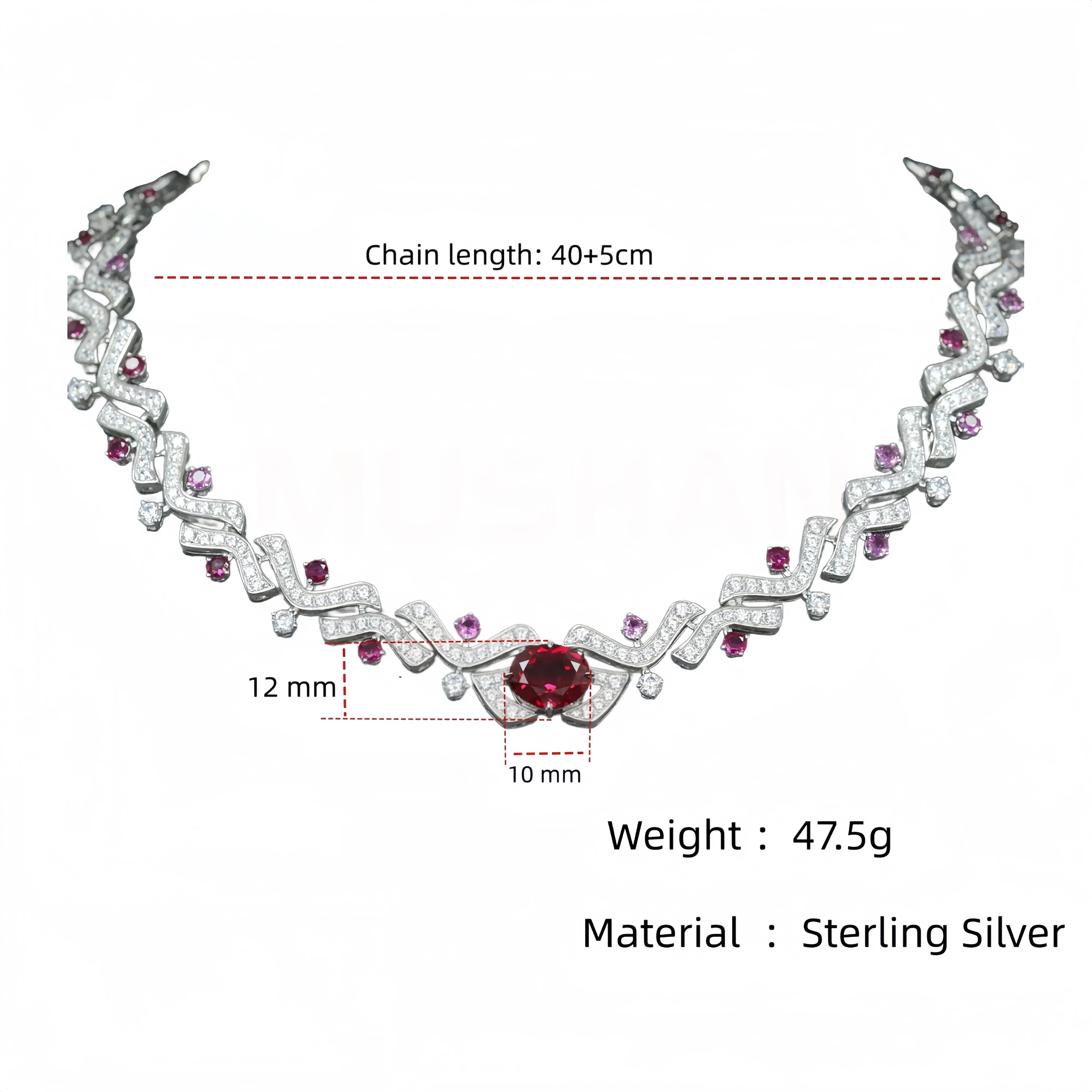 MUSHAN Jewelry Factory GRC Certificate Lab Grown Ruby and High Carbon Diamond Necklace Women Wedding Party 925 Silver Necklaces