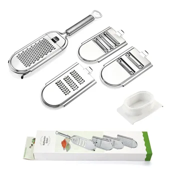 Multifunctional Interchangeable 4 Blades Stainless Steel Cheese Grater  Vegetable Julienne Slicer Grater for Kitchen