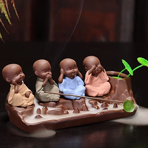 2022 Handmade Ceramic Laughing Little Monk Little Buddha Statues Incense Holder for Home Decoration