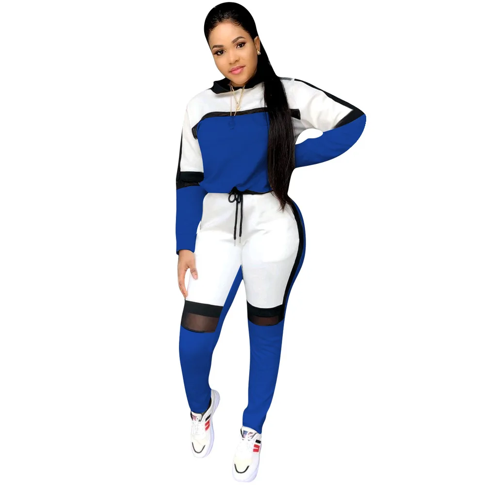 autumn clothing patchwork long sleeve two piece set women tracksuit