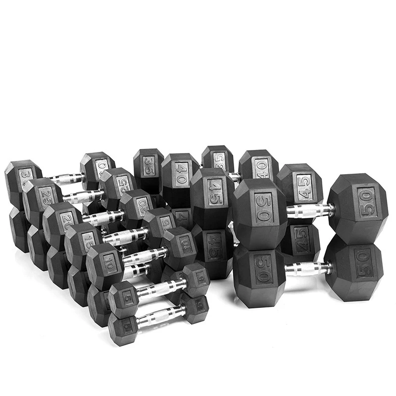 LADYGLOW Weights Fixed Rubber Coated Cheap 50Kg Hex Hexagonal Dumbbell 5Kg Kg Lbs Set 50Kg Chromed Gym Rubber Hex Dumbbells