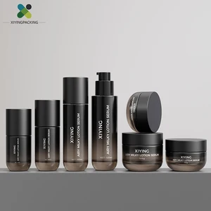 Premium Glass Skincare Cosmetic Bottle Set Gradient Black Lotion Bottle Cream Jar for Face Care Custom logo Gold Stamping