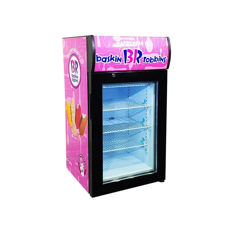 50L Mini Glass Door Freezer Small Table Top/Counter Top Ice Cream Display Freezer