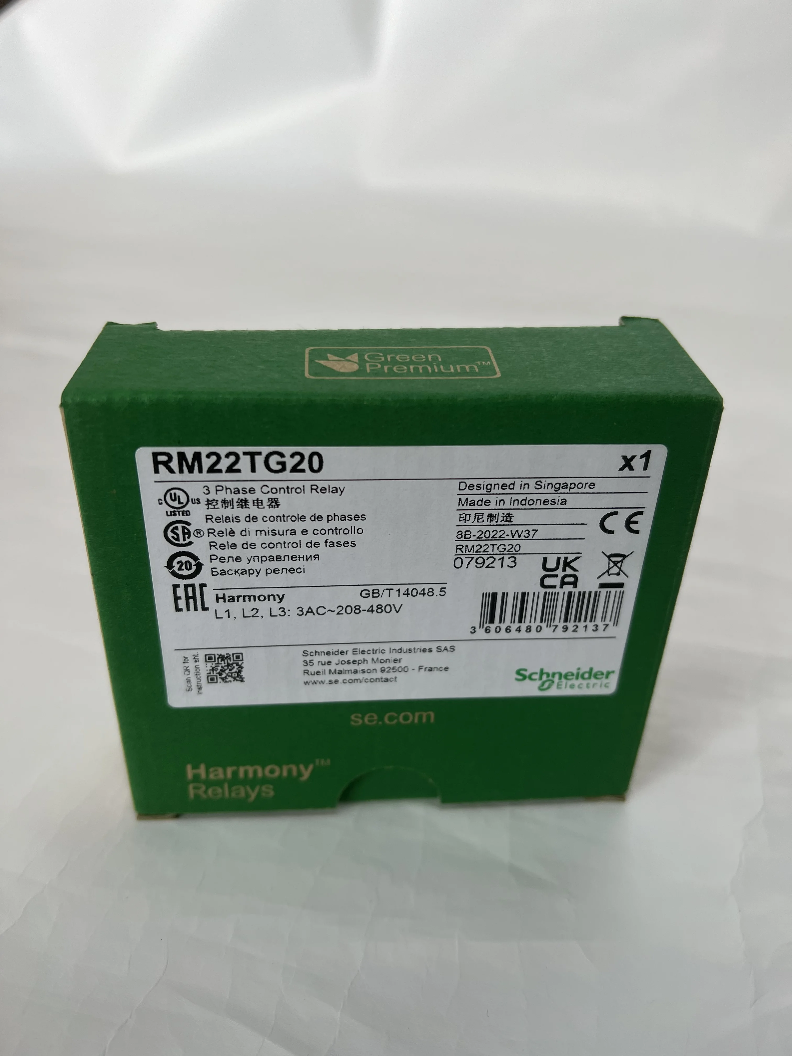 Schneider 3-Phase Control Relay RM22TG20