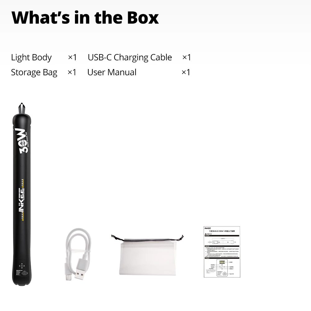INKEE 30W GCA30C ポータブルハンドヘルドLEDライトスティック、RGB