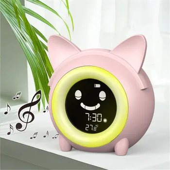 KG-2715 Antique Style Digital Children's Sleep Trainer Clock Cute Cat Design Brightness Changing Feature USB for Household Car