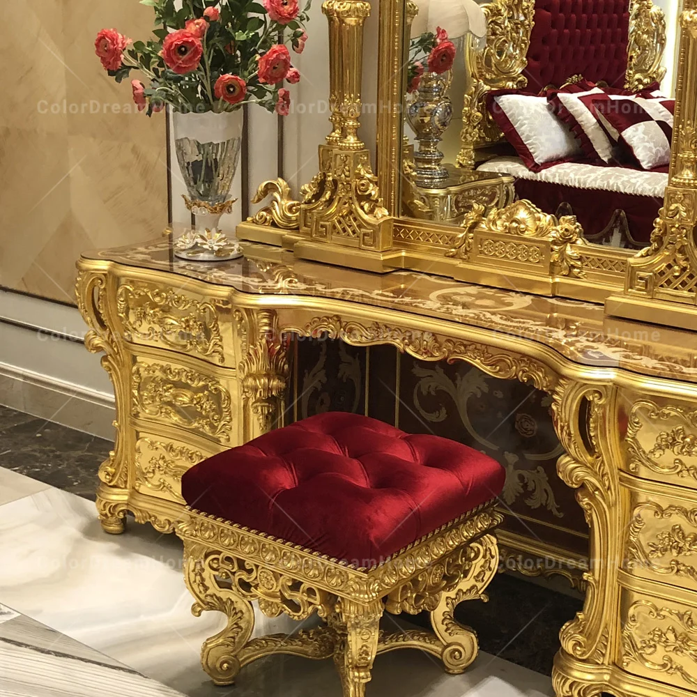 golden dressing table Luxury Modern European Style Carving Dressing Table Gold