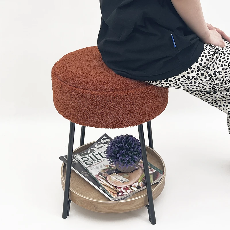Living Room Bedroom Footstool Velvet Storage Ottoman Stools With Storage Round Footrest Stool With Tray