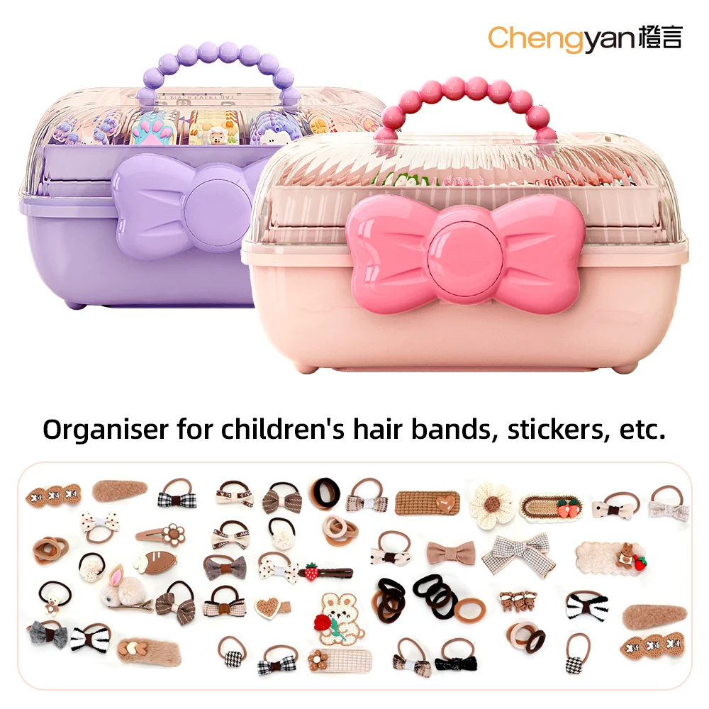 product chengyan 3layer kids teen storage hair accessories organiser buckle box organizer girl dustproof storage boxes  bins with lid-16