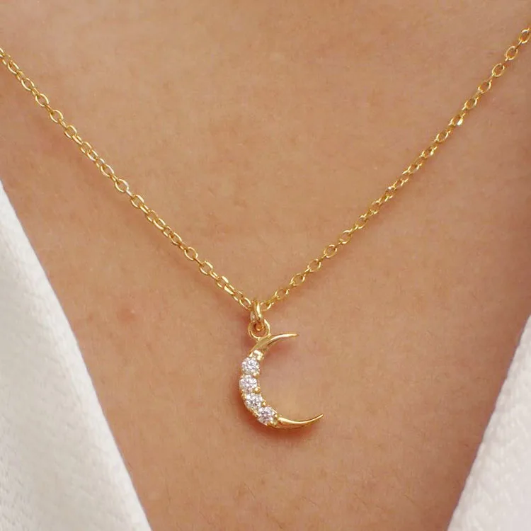 Cut-Out Crescent Moon Pendant With CZ In 925 Sterling Silver 25x12mm