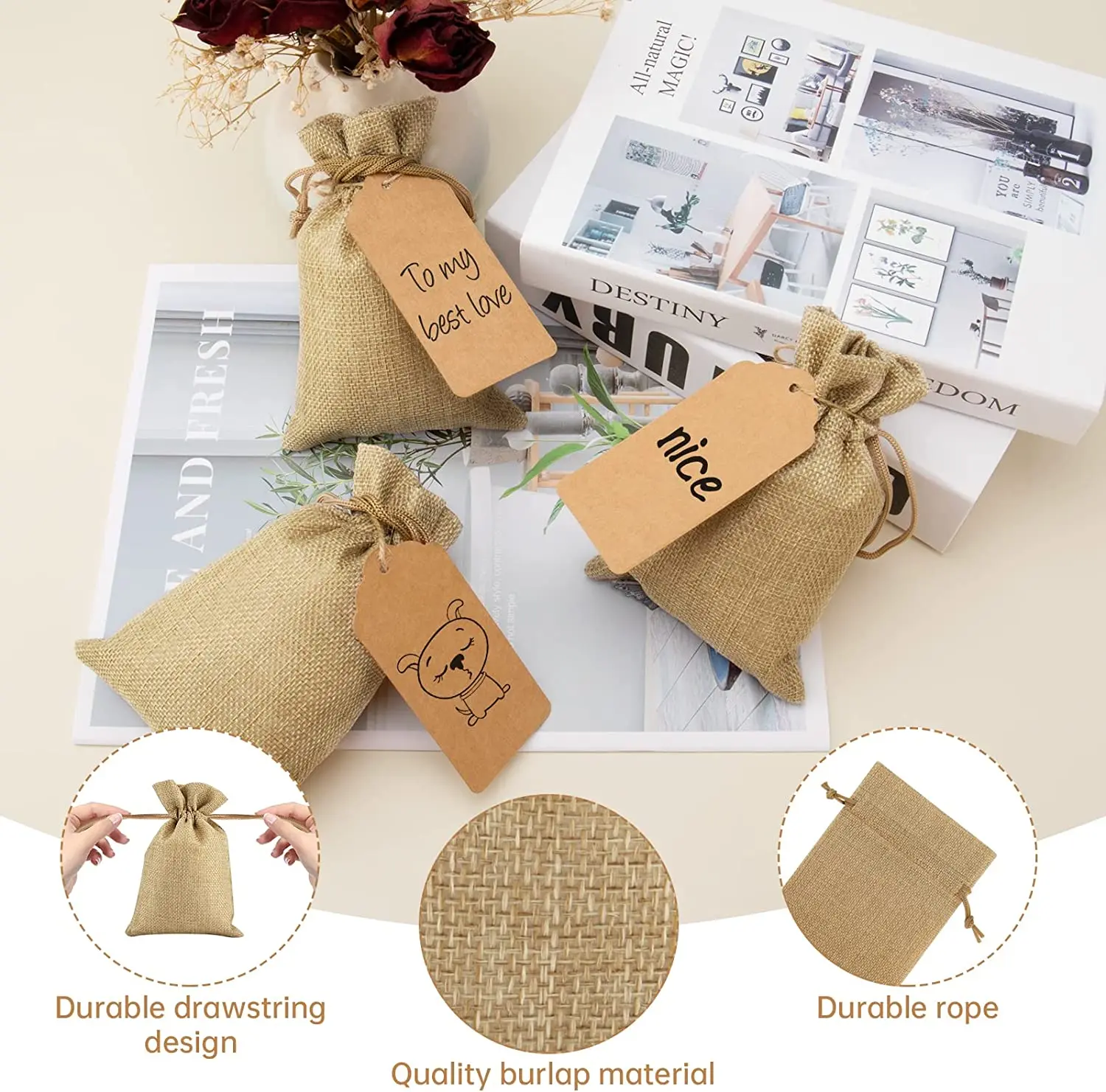 Jiahe 4x6" Party Favor Wedding Mini Return Gift Bags Hessian Burlap