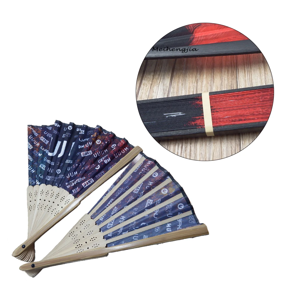 AI-MICH Personalized Printed Logo Handfan Favor Fabric Wooden Bamboo Paper Sublimating Folding Custom Hand Fan for Wedding